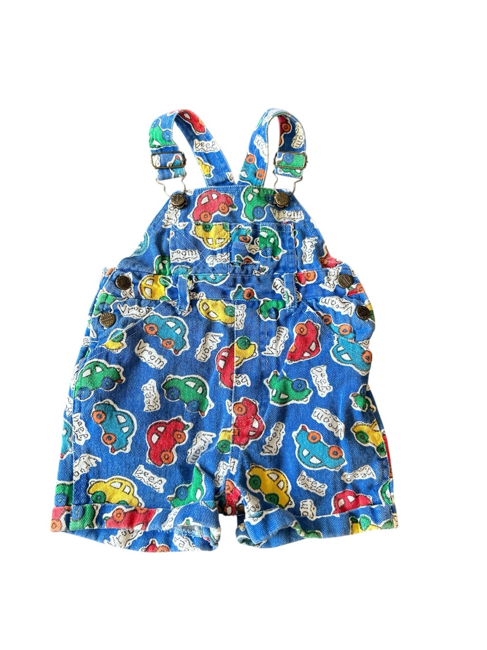 Day Baby Blue Car-Print Short Overalls for Kids with Zoom print